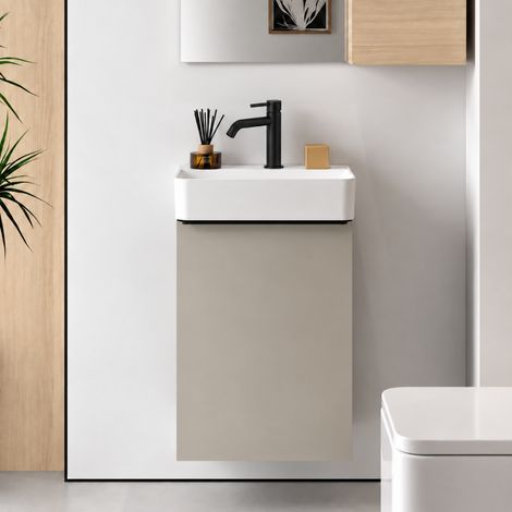Pack AIDA meuble lave-mains + vasque + robinetterie - Moon Grey et Noir (1/5)