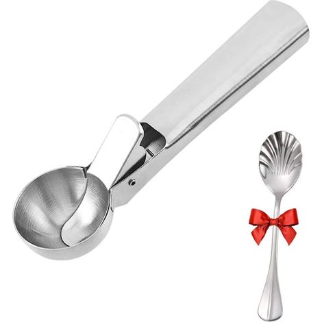 Cuillère à Crème Glacée Acier Inoxydable, Boules Cuillère à Crème Glacée, Réutilisable Ice Cream Scoop (Cadeau: Cuillère à coquille), (1/4)