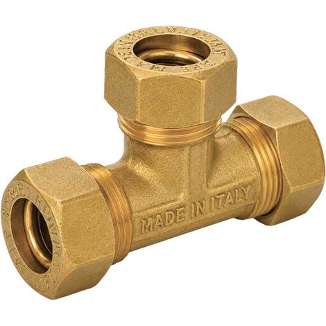 TEE CON 3 DADI A COMPRESSIONE O-RING PER TUBO RAME APE Ø16 x Ø16 x Ø16 mm
