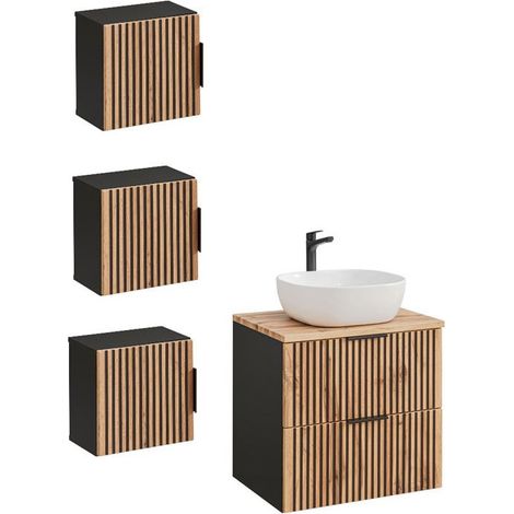 Ensemble meuble vasque à poser + 3 éléments - 60 cm - Sylve Black Wotan - Livraison gratuite