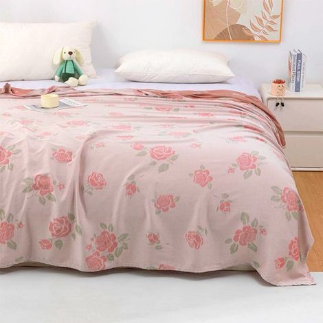 Couverture rafraîchissante - 200x150 cm - Couverture rafraîchissante - Couverture d'été - Double face - Fibres de bambou - Couette d'été fine - Couverture auto-rafraîchissante - Roses roses (1/4)