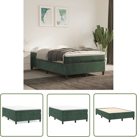 The Living Store Cadre de lit sans matelas vert foncé 120x200 cm velours - Cadre De Lit - Lit Double - Lit Velours - Lit Design - Literie (1/5)