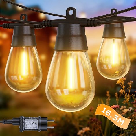 Guirlande Guinguette Extérieur et Intérieur, 16M 15+1 Économie d'énergie Led Ampoules Etanche IP65 Guirlande Lumineuse Exterieur Décoration pour Eté Jardin Terrasse Fête Patio Café- Tandem (1/5)
