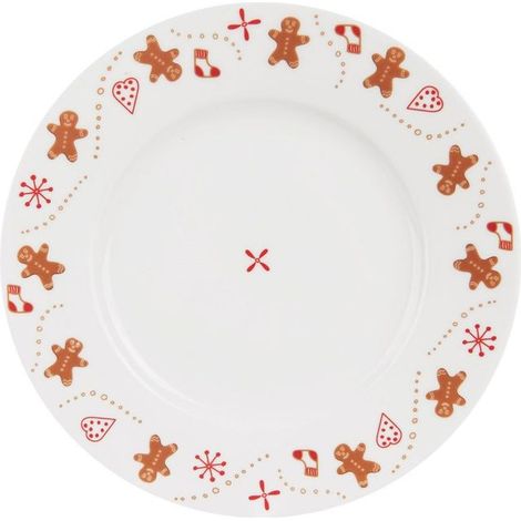 Assiette à dessert en porcelaine - Orion - 20 cm - Décor de Noël - Blanche - Motif pain d'épice (1/5)