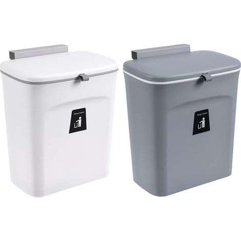 Poubelle de Cuisine Murale de 6 L Avec Couvercle Poubelle Pliable de Cuisine Poubelle Suspendue Sur Les Armoires et Les Tiroirs Pour La Cuisine La Salle de Bain La Chambre à Coucher Le Salon (Gris) (1/5)