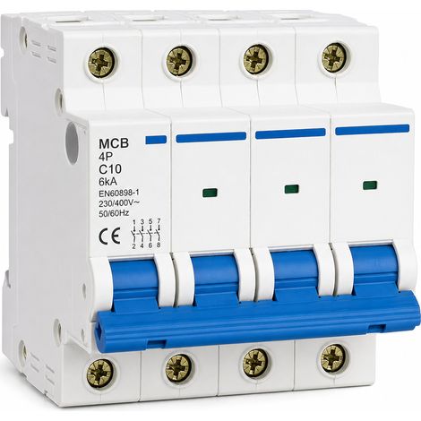 Disjoncteur miniature MCB 4P 10A courbe C 6kA EN60898-1 230-400V (1/5)
