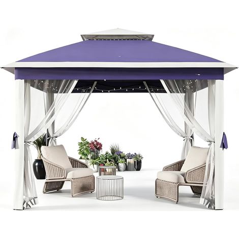 Pavillon de Jardin 3 x 3 m avec Structure Métal, Moustiquaire, Double Toit Ventilé et Hauteur Réglable, Bleu marine (1/5)