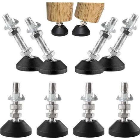 Lot de 8 Pieds Réglables M10 pour Meubles Hauteur 50 mm Support Jusqu'à 450 kg