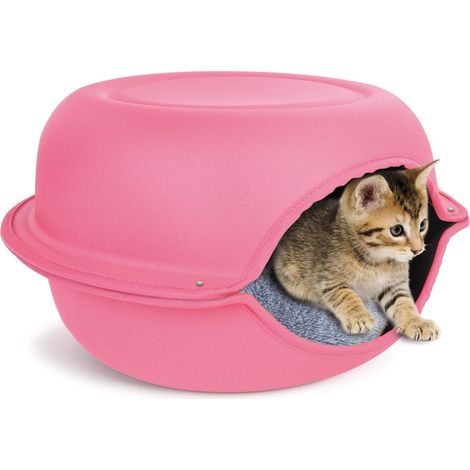 Niche pour Chats en Peluche avec Coussin élégant, Pliable et Confortable. Angle détente pour Le Chat Confortable et sûr Rose, 44 x 44 x 25 cm