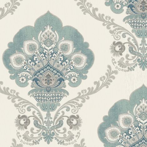 Wallquest Chatsworth Damask Blue Wallpaper Classic Traditional Acrylic Coated (1/4)