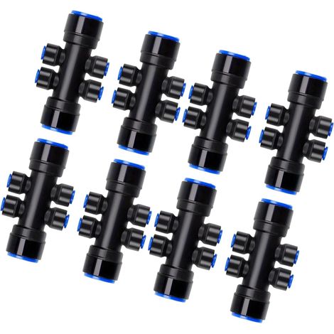 Répartiteur d'irrigation goutte à goutte à 6 voies 6 voies 6,35 mm - Contrôle du débit d'eau - Raccord rapide - Tuyau de poussée d'eau - Accessoires d'irrigation pour la maison et le jardinage