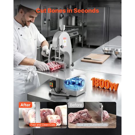 Scie à os de boucher électrique commerciale, scie à ruban pour os 1800 W, scie pour viande et os congelés avec 5 lames, table 515 x… (1/5)