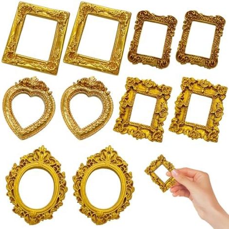 Cadres photo miniatures, ensemble de cadres photo vintage, 10 mini cadres photo dorés vintage, petits cadres photo miniatures pour décoration DIY, accessoires photo, présentoir à bijoux (1/5)