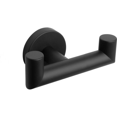 Crochets porte-serviettes double couche pour salle de bain - Porte-peignoirs et porte-serviettes en acier inoxydable, crochets double couche robustes (noir mat en forme de U, lot de 2)