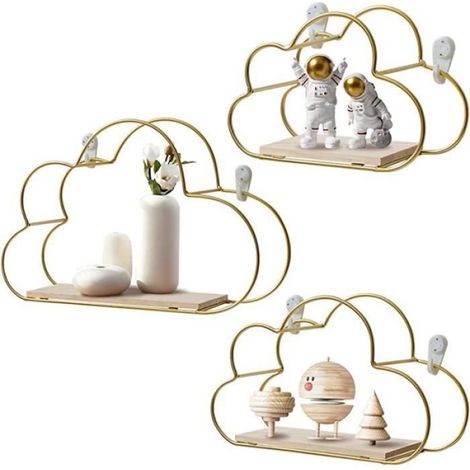 Etagere Murale Nuage - Metal Et Bois - Pour Cuisine Salle De Bain Chambre - Decoration Murale - 1 Piece (1/4)