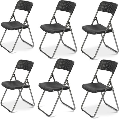 Rattan Gartenstuhl Klappbar, Campingstuhl Faltbar 200KG, Klappstuhl Gartenstühle Set Wasserdicht, Schwarz, 6 Stück