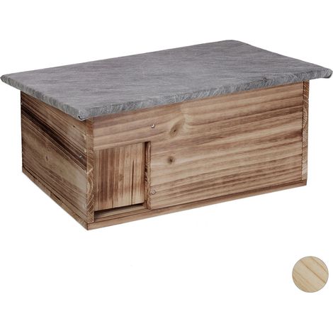 Relaxdays Casita para erizos, kit montaje, con base, trampilla y entrada al laberinto, madera, 21 x 46 x 34 cm, veteada