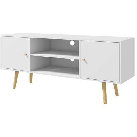 Mobile TV 55" max con 2 Armadietti e 2 Ripiani Aperti 120x34x50 cm in Legno e Truciolato Bianco (1/5)