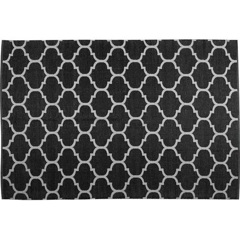 Alfombra blanco y negro reversible de material sintético patrón de cuadrifolio 140 x 200 cm Aladana