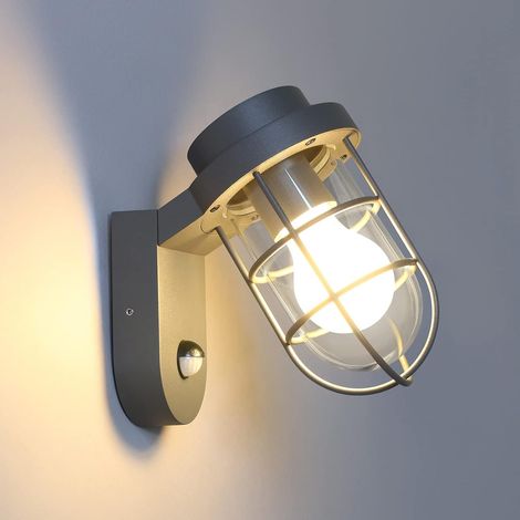Wall Light Motion Sensor Mains Powered IP44 Waterproof Outdoor Glass Lights with E27 Socket for Patio Garden Front Door Dark Grey (1/5)