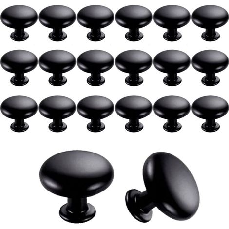 20 poignées de porte, poignées de tiroir, 30 mm, poignées vintage, boutons pour meubles et placards de cuisine (noir) (1/5)