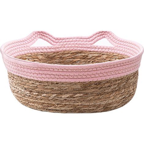 Panier de repos en paille naturelle pour petit chien - Anti-rayures - Lit pour animal domestique - Pour toutes les saisons - Intérieur et extérieur Rose