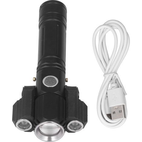 Lampe poche extérieure LED – 3 têtes – portable étanche – torche cycliste – rechargeable – mise au point rotative – camping urgence exploration (1/5)