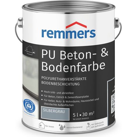 Remmers PU Beton- und Bodenfarbe, silbergrau, seidenmatt, 5 Liter, Betonfarbe, für Beton/Estrich/Zementfaserplatten, belastbar und chemikalienbeständig