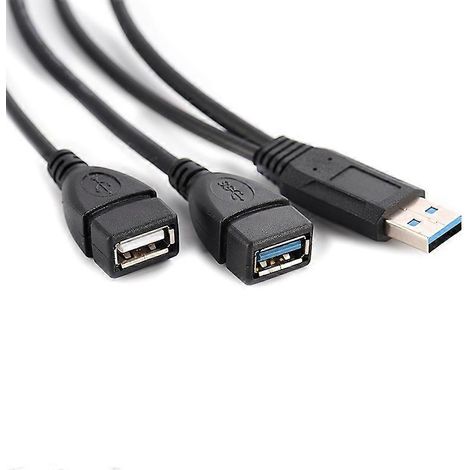 Câble répartiteur USB 3.0 en Y, convertisseur de charge et de transfert de données simultanés (1 à 2) USB 3.0 type A femelle vers double USB mâle (1/5)