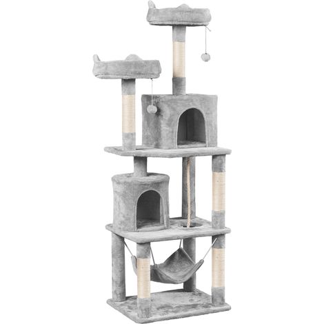 Yaheetech – Arbre à chat multi-niveaux 179 cm – 2 niches et hamac en tissu peluche – Poteaux en sisal pour griffer – Installation sécurisée au mur (1/5)