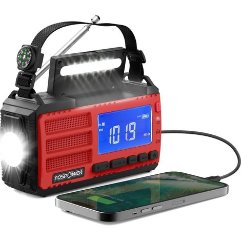 Radio d'urgence Dynamo à Manivelle avec Écran LCD, Rouge (1/5)