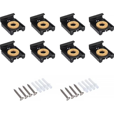 Juego de 8 fijaciones para espejo - Clips de resorte - Kit de montaje en pared con tacos y tornillos (negro)