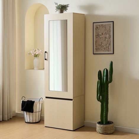 Vestidor de entrada estrecho 179,5x54x34,5 cm con espejo y armario con puerta corredera, estructura MDF (1/5)