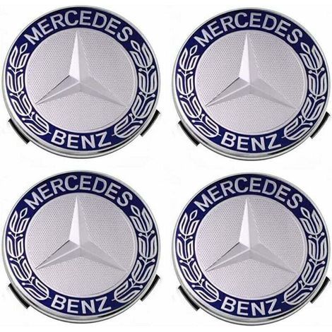 Cache-moyeux universel pour Mercedes-Benz – Lot de 4 pièces en plastique bleu, diamètre 75 mm (1/5)