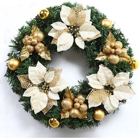 Guirlande De Noël Artificielle - 40 Cm - En PVC - Pour Porte Extérieure Ou Intérieure - Or Rouge Argent Violet - 1 Pièce (1/2)