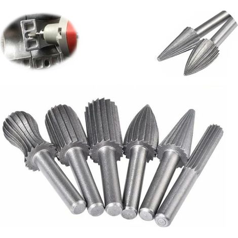 Rotary File - 6mm Tungsten Carbide Shank - Double Cut - For Filing Engraving Grinding - 6 Pieces (1/5)