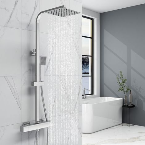 AICA Modern Bathroom Thermostatic Mixer Shower Set Square Chrome Twin Head Exposed Valve