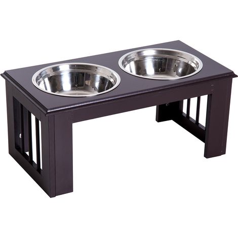 Erhöhter Hundenapf, Futternapf, Edelstahlnäpfen, Haustier Fressnapf, Mdf, Kaffee, 58,4 X 30,5 X 25,4 Cm