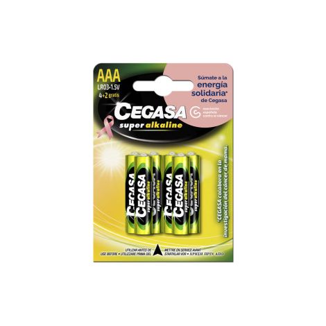 BLISTER 4+2 PILAS SUPER ALKALINAS LR03 - E92 (AAA) CANCER MAMA CEGASA 329057