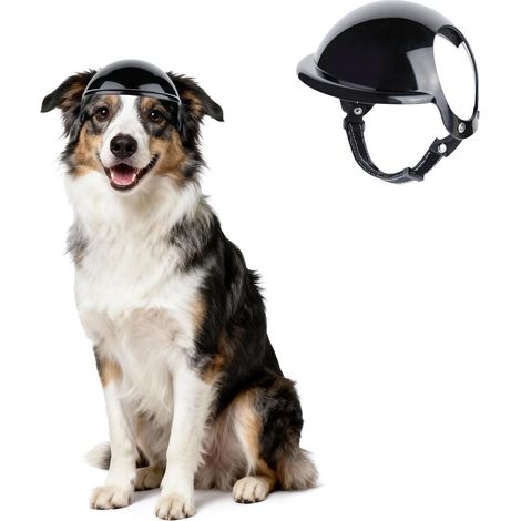 Casque pour chien de taille moyenne avec trous pour les oreilles - Chapeau réglable et robuste pour les activités de plein air / moto / vélo - Noir, M (1/5)