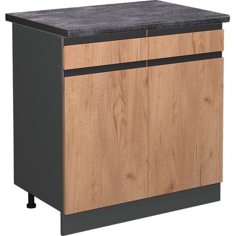 Mobiletto base per cucina R-Line, Quercia dorata, 80 cm , PL Antracite, Vicco