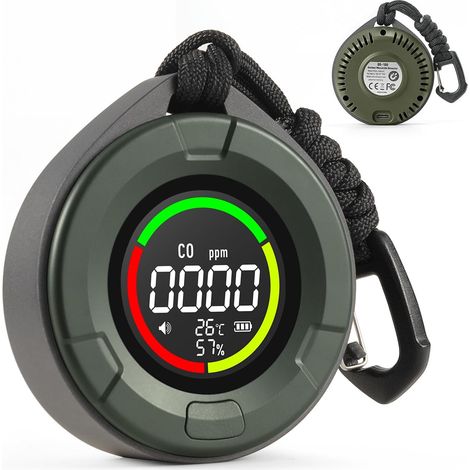 Détecteur de monoxyde de carbone portable pour les voyages, autonomie de 140 h en veille, détecteur de CO avec dos magnétique, moniteur de CO 3 en 1 rechargeable avec alarme sonore et visuelle pour le (1/5)
