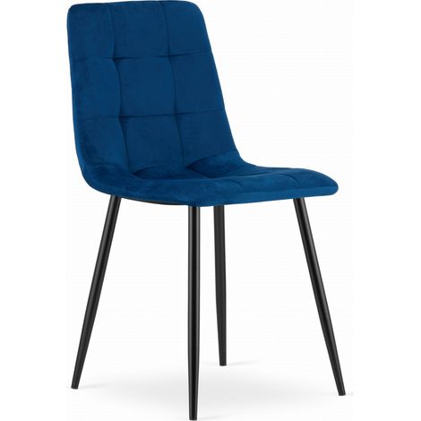 Sedia KARA in Velluto Blu Notte con Gambe in Metallo Nero (1/5)