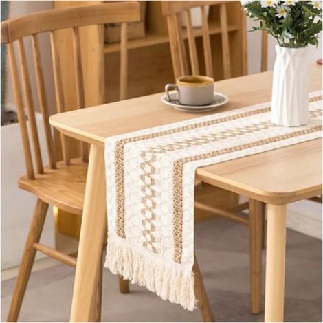 Nappe de table en coton et lin à franges, décoration mariage et fête, 30x180 cm (1/5)
