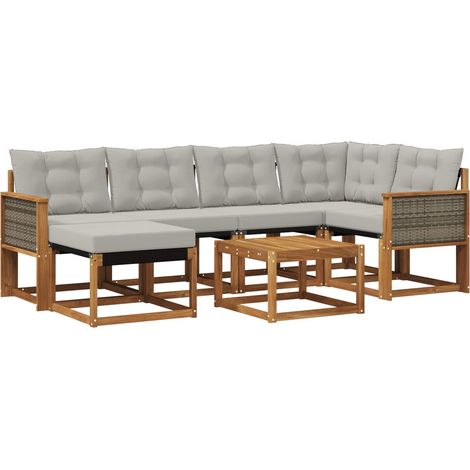 Outdoor Sofa Set with Cushion 7 pcs Natural and Light Grey vidaXL