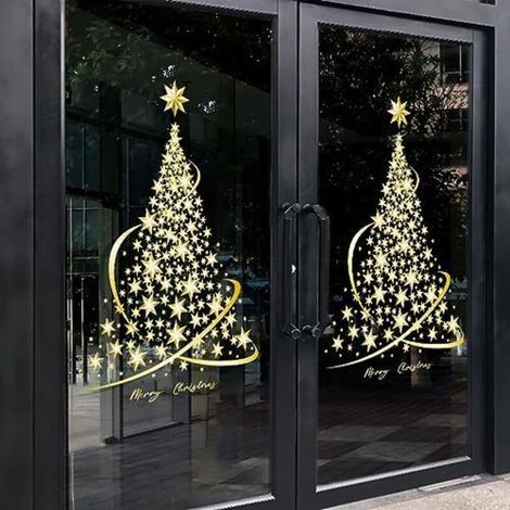 CSPARKV Lot de 2 autocollants statiques extra larges en forme de sapin de Noël pour verre, fenêtre, porte, vitrine