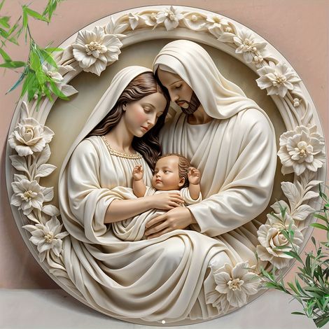 Panneau Décoratif Ronde - Panneau En Aluminium 2D Avec Thème Nativité - 20 X 20 Cm - Pour Porte D'Entrée Salon Café Ferme - 1 Pièce (1/5)