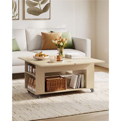 Yaheetech Table Basse, Table de Salon Extensible Pivotante 95x48cm, Chêne (1/5)
