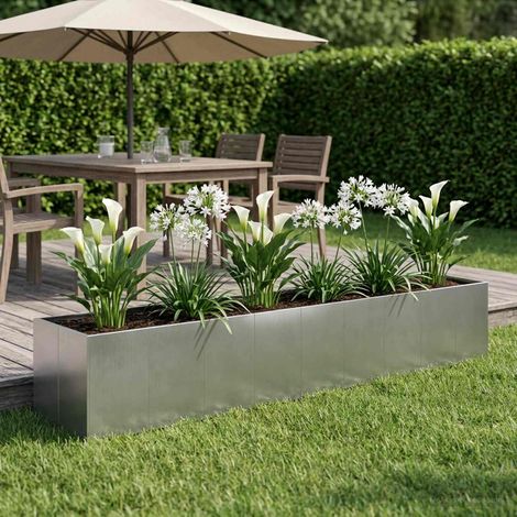 vidaXL Cache-pot de jardin Argenté 360 x 80 x 60 cm Acier galvanisé (1/5)