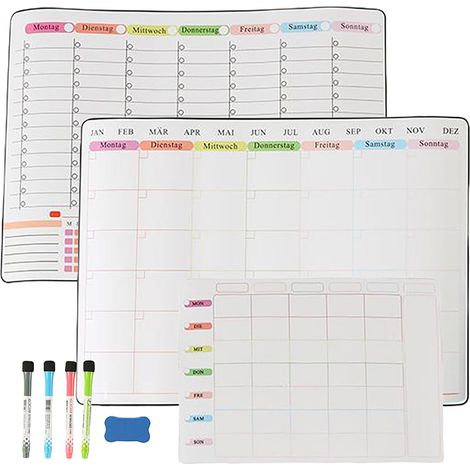 Magnetisches Kühlschrank-Whiteboard-Set, 3 Planer, 4 Stifte